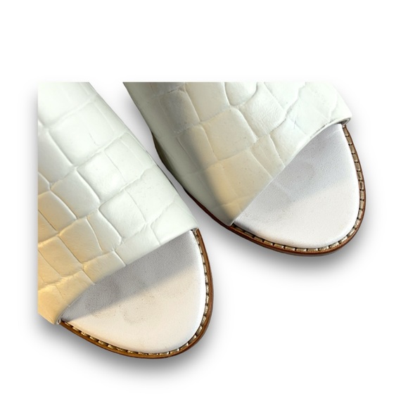 MATT BERNSON White leather Croc Embossed Ankle strap Peep Toe Mules SZ 10 - Picture 6 of 16